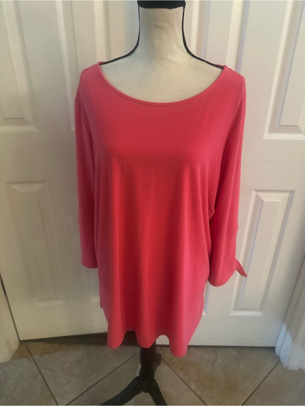 Dennis Basso Pink Women’s Scoop Neck Tunic Top with Tie Bracelet Sleeves -
